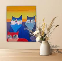 Mini Quadro Top de três lindo gatinhos estilo figurativo para decoração pintados a mão
