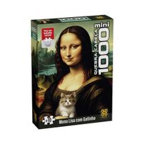 Mini Quebra-Cabeça Puzzle 1000 peças Mona Lisa com Gatinho +10 Anos Grow - 04927