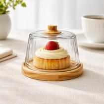Mini Queijeira Cloche Pequena Madeira Vidro Estilo Americano