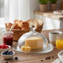 Mini Queijeira Vidro Graffiato 14cm Com Prato E Cúpula Mini