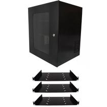 Mini Rack 12u Servidor Porta Acrílica Para Cftv Switch Padrão 19 400 MM E 3 Bandejas 250mm