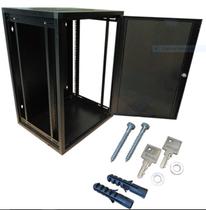 Mini RACK de Parede Padrão 19'' Para Cabeamento Estruturado e CFTV 16U X 370mm Preto Texturizado