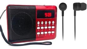 Mini Radio Digital de Bolso Recarregável Entrada Fone P2 Usb Cartão + Fone de Ouvido