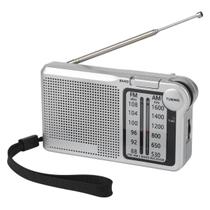 Mini Rádio Portátil AM/FM C/ Antena Retrátil Som Nítido Cinza