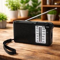 Mini Rádio Portátil AM FM Entrada P2 Recarregável Lelong LE-662 Cor:Preto