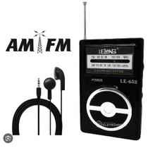 Mini Rádio Portátil Radinho De Pilha Am/Fm Com Fone De Ouvido Preto LE-652 Lelong