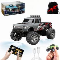 Mini RC Monster Truck em escala 1/64 com controle remoto de luzes