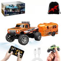 Mini RC Monster Truck em escala 1/64 com luzes e controle remoto de 2,4 GHz