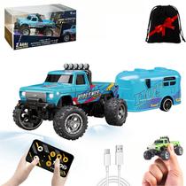 Mini RC Monster Truck, escala 1/64, com luzes, controle remoto, azul