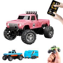 Mini RC Monster Truck Flashstar em escala 1:64 com luzes (rosa)