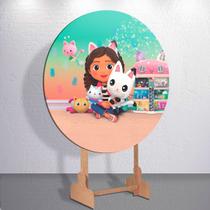 Mini Redondo 50x50 Capas 150x150 Painel Sublimada Decoração Casinha Encantada Gatinha Festa Infantil