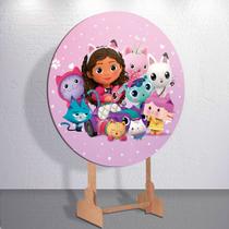 Mini Redondo 50x50 Capas 150x150 Painel Sublimada Decoração Casinha Encantada Gatinha Festa Infantil