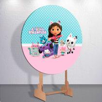 Mini Redondo 50x50 Capas 150x150 Painel Sublimada Decoração Casinha Encantada Gatinha Festa Infantil