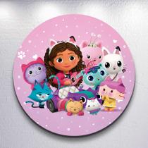 Mini Redondo 50x50 Capas 150x150 Painel Sublimada Decoração Casinha Encantada Gatinha Festa Infantil