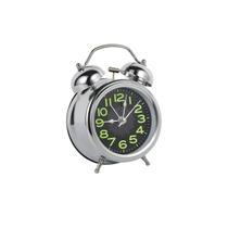 Mini relógio despertador contínuo de metal de mesa prata