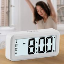 Mini Relógio Digital De Mesa com Luz Noturna Data, Hora e Temperatura Alarme