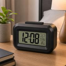 Mini Relógio Digital De Mesa Pequeno Compacto Moderno Despertador Para Quarto Escritório Polipropileno Fácil De Usar - Preto