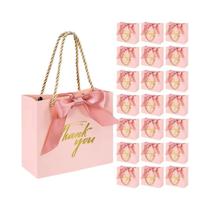 Mini Sacolas De Presente Rosa De Agradecimento 20/30/50pcs Reutilizáveis De Papel Com Alças Laço