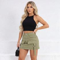 Mini Saia Cargo Bolsos Frontais Fivela Casual cor:Verde PistacheTamanho:44 Mini Saia Cargo Bolsos Frontais Fivela Casual cor:Verde PistacheTamanho:44