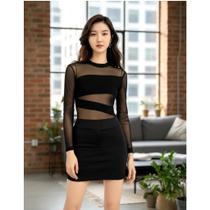Mini Saia Feminina Preta Stretch Cintura Alta Modela O Corpo