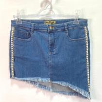 Mini Saia Jeans com pedraria recorte diagonal Tamanho 20 Teen
