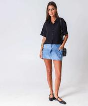 Mini Saia Jeans Feminina Cargo Marmorizada Marisa Azul-06012 Mini Saia Jeans Feminina Cargo Marmorizada Marisa Azul-06012
