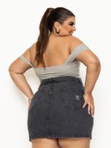 Mini Saia Jeans Feminina Grafite Plus Size Cintura Alta Tendência Verão