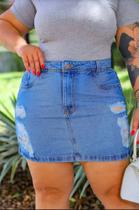 Mini Saia Jeans Feminina Plus Size Destroyed Cintura Alta Tendência Verão Gringa