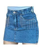 Mini Saia Jeans Franjinha Strass Moda Feminina