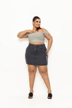 Mini saia jeans grafite plus size new collection verão 2024/2025