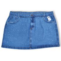 Mini Saia Jeans Plus Size Feminina Com Brilho Lateral Cintura Alta Barra Feita Moda Plus Sem Lycra Tamanhos 48 ao 56