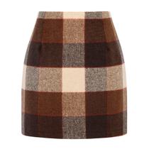 Mini saia Kinghua Wool Xadrez de cintura alta Bodycon para mulheres