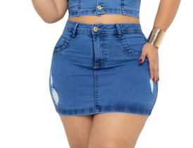 Mini Saia Plus Size Feminina Jeans Com Lycra 46 Ao 56 Curta
