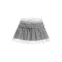Mini saia QUNBZOU Gingham para mulheres com acabamento em renda