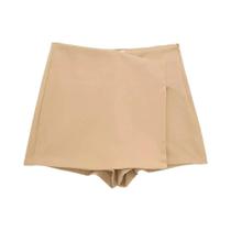 Mini Saia Shorts Assimétrica Preta de Cintura Alta - Moda Primavera/Outono