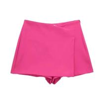 Mini Saia Shorts Assimétrica Preta de Cintura Alta - Moda Primavera/Outono