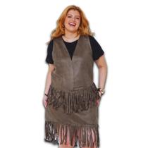 Mini Saia Suede Plus Size Adarito Franja Laser Cintura Média com Zíper na Lateral