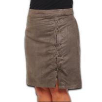 Mini Saia Suede Plus Size Adarito Recorte na Frente Cintura Média com Zíper nas Costas