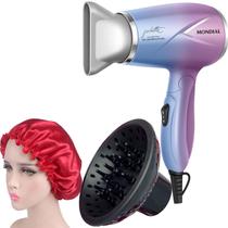 Mini Secador De Cabelo Mondial 1200w Ion Dobrável Viagem Azul Sm12 Bivolt Difusor Cachos Acessorios