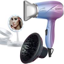 Mini Secador De Cabelo Mondial 1200w Ion Dobrável Viagem Azul Sm12 Bivolt Difusor Cachos Smart