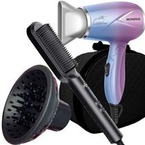 Mini Secador De Cabelo Mondial 1200w Ion Dobrável Viagem Azul Sm12 Difusor Cachos Escova 2 Em 1 Marca Prosper Hq Bivolt Com Maleta