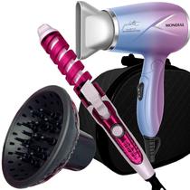Mini Secador De Cabelo Mondial 1200w Ion Dobrável Viagem Azul Sm12 Difusor Cachos Modelador Cacheador Nova Bivolt Com Maleta