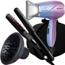 Mini Secador De Cabelo Mondial 1200w Ion Dobrável Viagem Azul Sm12 Difusor Cachos Prancha Cerâmica Ions 430f p15 Bivolt Com Maleta