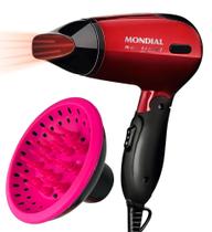 Mini Secador De Cabelo Mondial 1200w Ion Dobrável Viagem Bivolt Com Difusor De Cachos