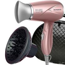 Mini Secador De Cabelo Mondial 1200w Ion Dobrável Viagem Bivolt Difusor De Cachos Maleta