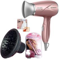 Mini Secador De Cabelo Mondial 1200w Ion Dobrável Viagem Rosa Sm14 Bivolt Com Difusor De Cachos Aparador Depilador Sky