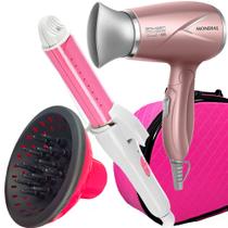 Mini Secador De Cabelo Mondial 1200w Ion Dobrável Viagem Rosa Sm14 Bivolt Difusor Cachos Modelador 2 Em 1 Bivolt Com Maleta