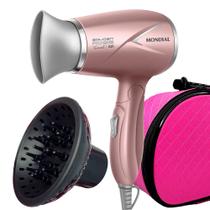 Mini Secador De Cabelo Mondial 1200w Ion Dobrável Viagem Rosa Sm14 Bivolt Difusor De Cachos Com Maleta