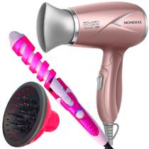 Mini Secador De Cabelo Mondial 1200w Ion Dobrável Viagem Rosa Sm14 Difusor Cachos Modelador Cacheador Nova Bivolt