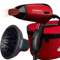 Mini Secador De Cabelo Mondial 1200w Ion Dobrável Viagem Sm14 Bivolt Difusor De Cachos Maleta Preta